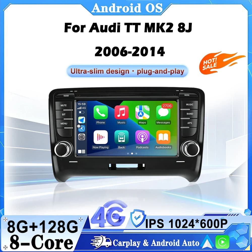 Android 16 For Audi TT MK2 8J 2006-2014 Carplay 4G 7" Smart Car Video GPS Navigation Radio DSP Stereo Headunit 4G BT Tools