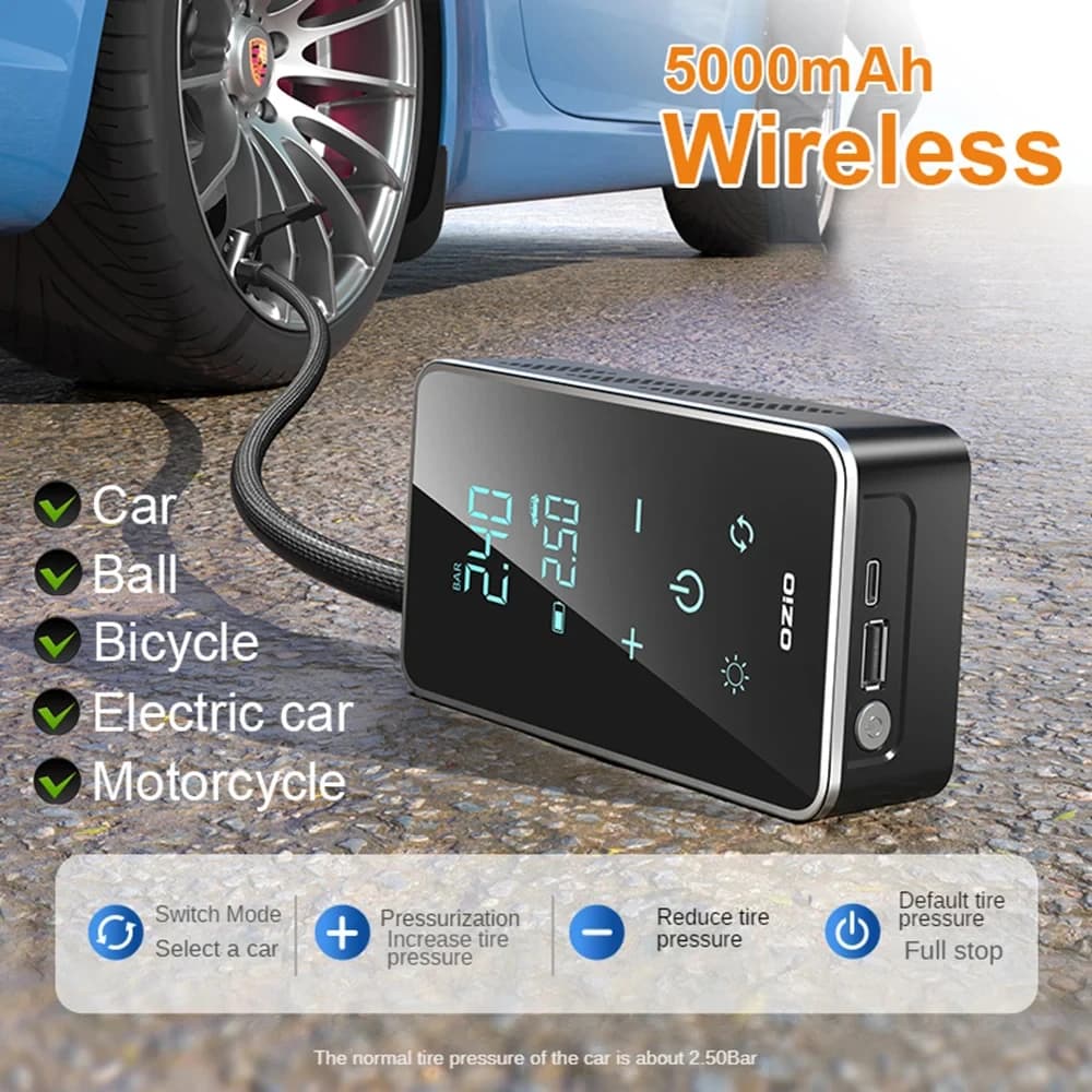 Pompa di gonfiaggio per pneumatici per compressore d'aria per auto con pompa di aria elettrica wireless 4 in 1 per palle per pneumatici AUTO per barche da bicicletta per moto