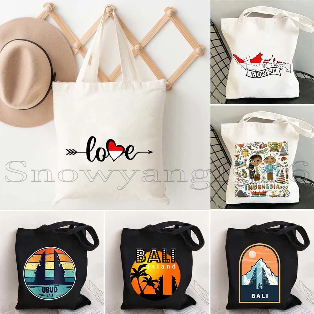 Ubud Bali Bandiera dell'Indonesia Mappa Regali da spiaggia balinese Shopper da donna Borsa in tela Borsa da uomo a spalla riutilizzabile per la spesa
