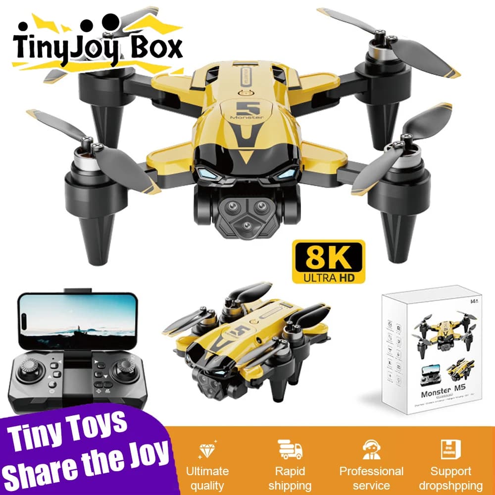 M5 Professional Mini RC Quadcopter Droni pieghevoli per principianti Triple fotocamera Motore brushless Posizionamento del flusso ottico Luci a LED