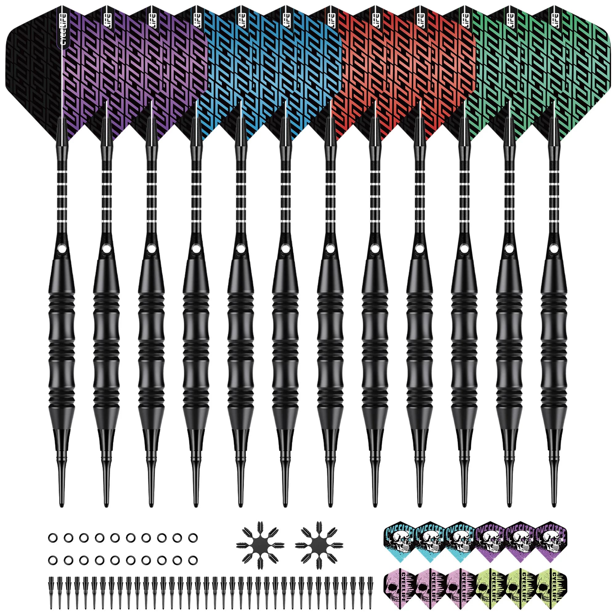 Cyeelife 18g Soft Tip Darts 12pcs Set, Professional 2BA Plastic Tip Darts for Electronic Dartboard, Replacement Dart Accessories