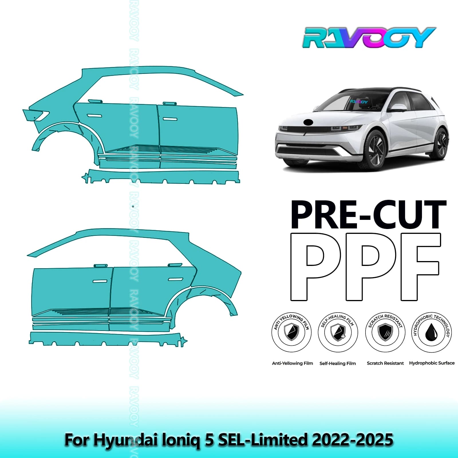 For Hyundai loniq 5 SEL-Limited 2022-2025 8.5mil Transparent Opaque Pre-Cut PPF Door and Pillar A/B Kit TPU Paint Protection Film Set