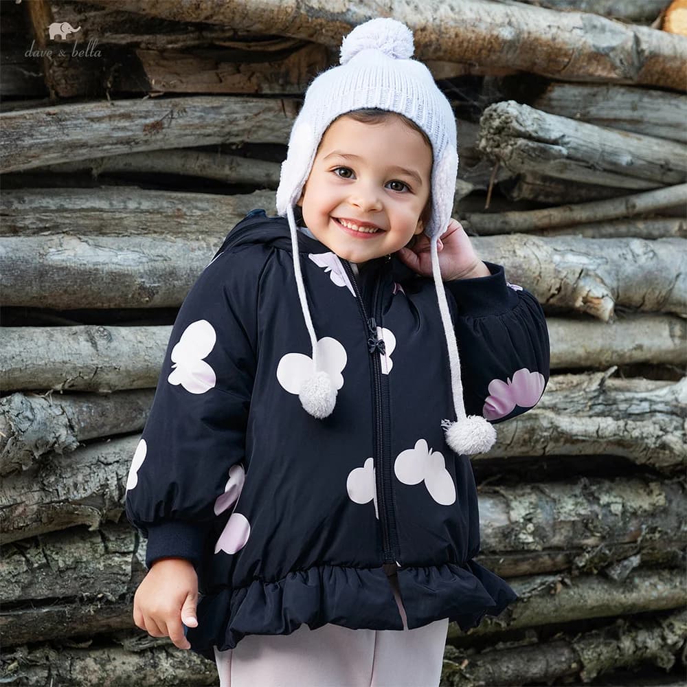 Dave Bella Girls Coat Winter Autumn Windproof Jacket Children Plush Warm Hoodie Butterfly Print Outerwear Kids Clothes DB4254064