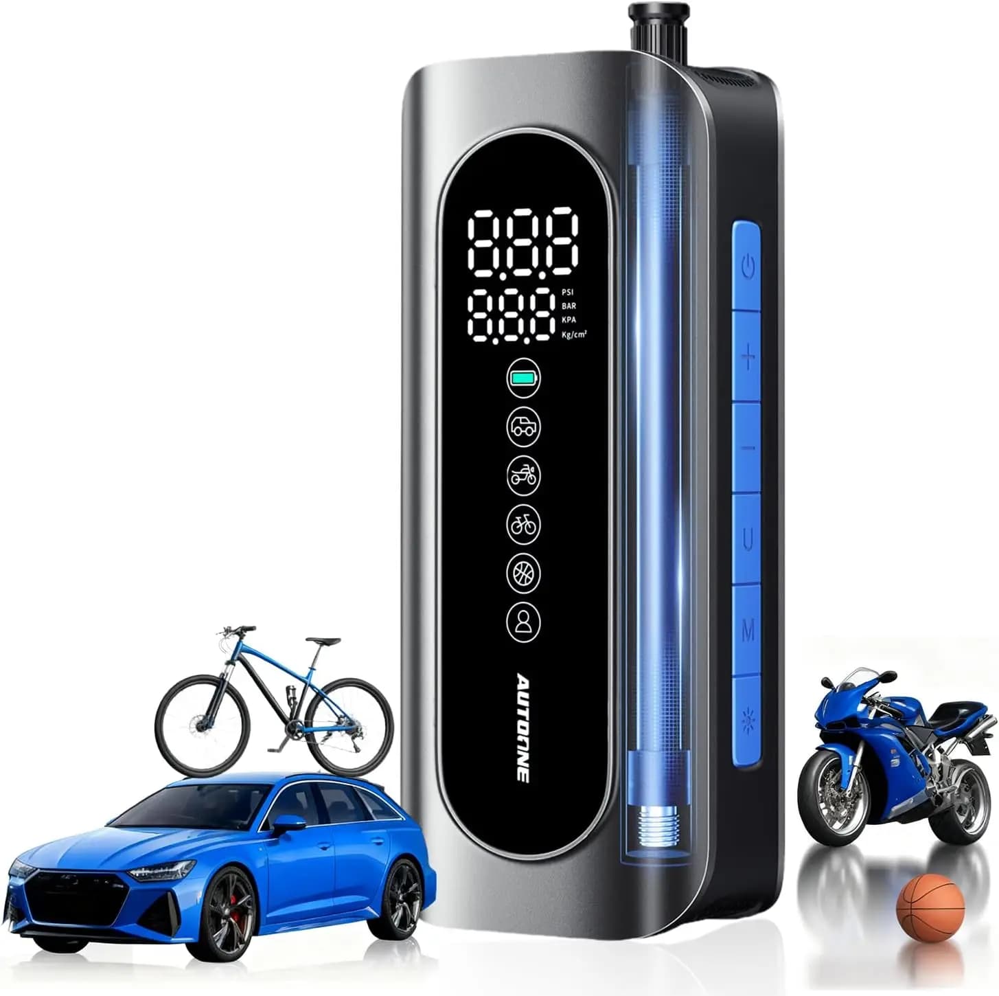 Compressore d'aria portatile, pompa per pneumatici da 150 PSI con manometro per auto, moto, bicicletta - Veloce e senza fili