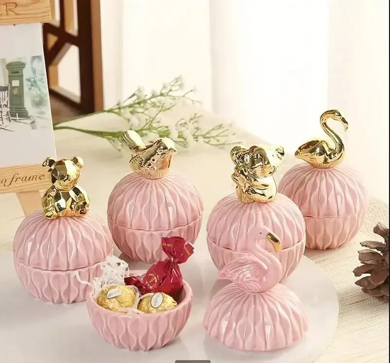 Scatole per gioielli in ceramica con animali geometrici rosa Scatola per gingilli per fedi nuziali con supporto in cristallo Scatola per gioielli per orecchini Regalo artigianale
