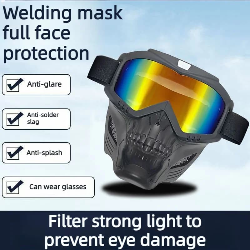 Detachable Face Mask Goggles Full Face Protective Mask PC Lens Anti‑UV Dustproof for Motorcycle Welding CS Ski Outdoor Sports