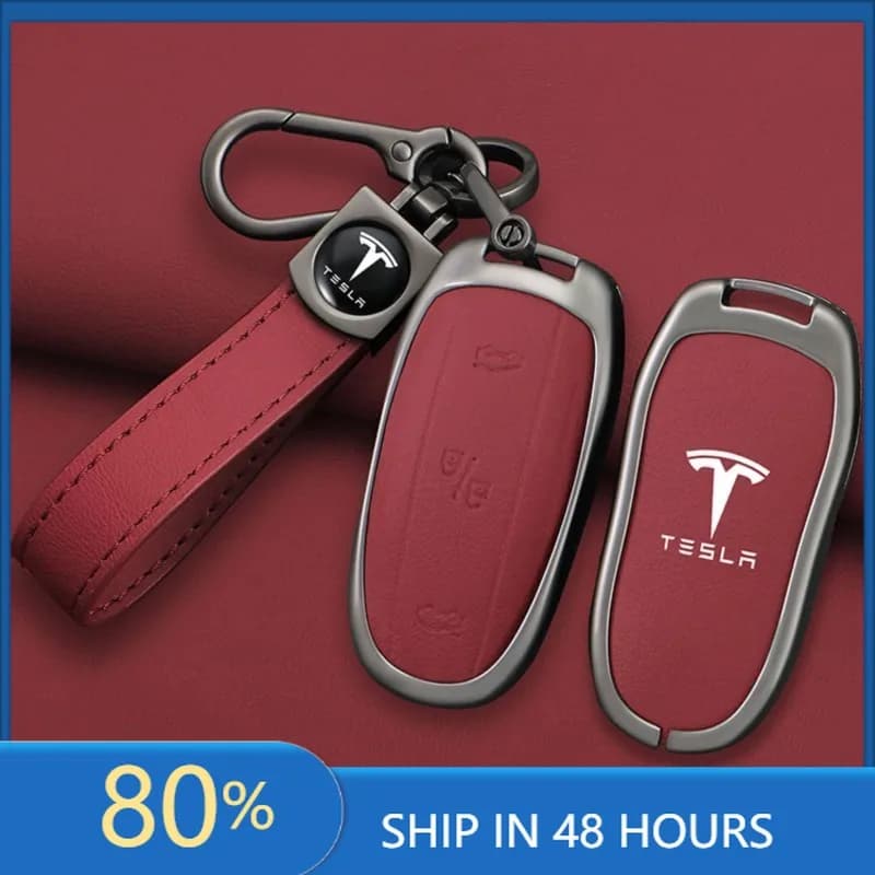 Adesivi per auto in pelle in lega di zinco Fob per auto Smart Remote Key Case Cover Shell Bag Holder per Tesla Model X Model M Protector Keychai