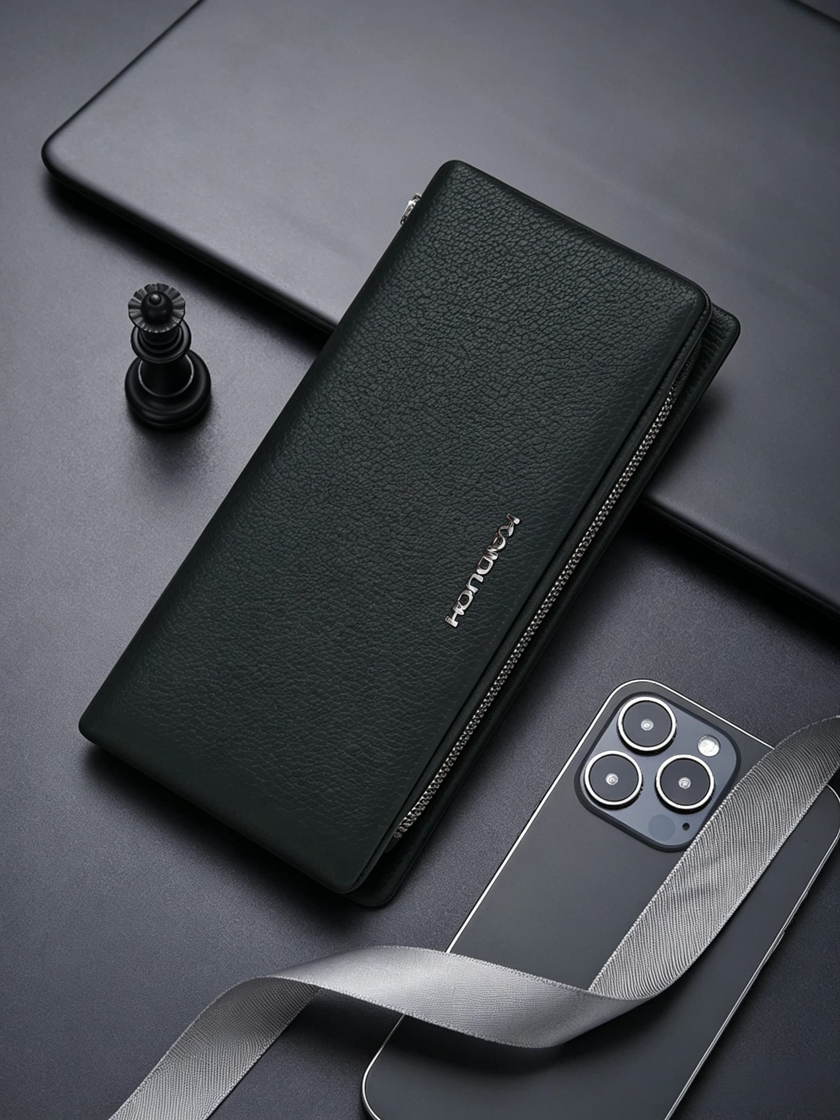 Men Pebbled PU Leather Long Zipper Clutch Wallet Large Capacity Wristlet Handbag with 8 Card Slots Hidden Pockets Portable Purse