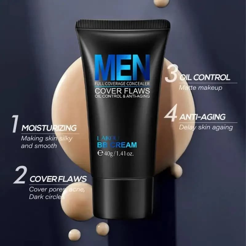 LAIKOU Men's BB Cream Natural Waterproof for Oil Control Acne Treatment Concealer Skin Improvement Deep Cleansing Cosmetics 40g