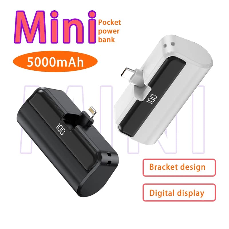 Mini batteria esterna portatile 5000mAh con staffa Display digitale Power Bank per IPhone Xiaomi Huawei Samsung