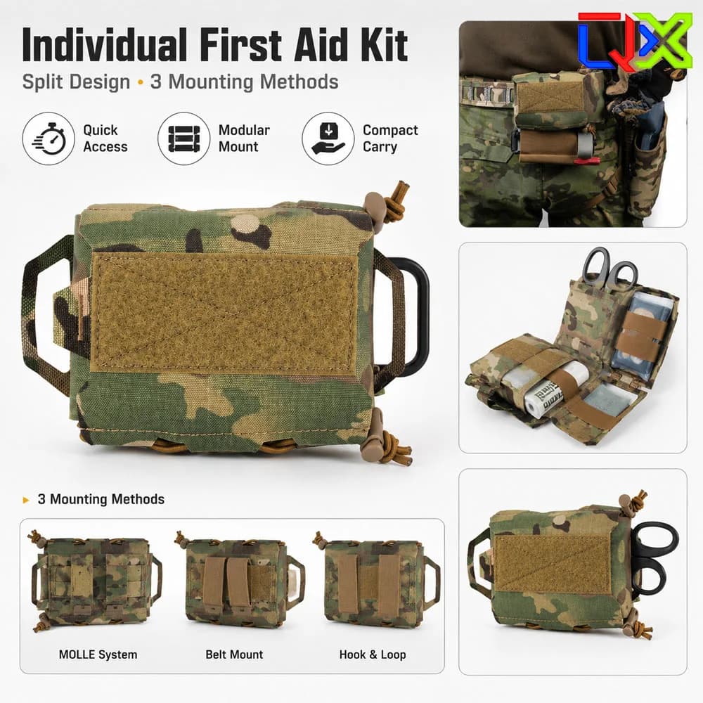 QX Tactical IFAK Pouch Camouflage Medical Kit Bag Detachable Split Design MOLLE Belt First Aid Organizer