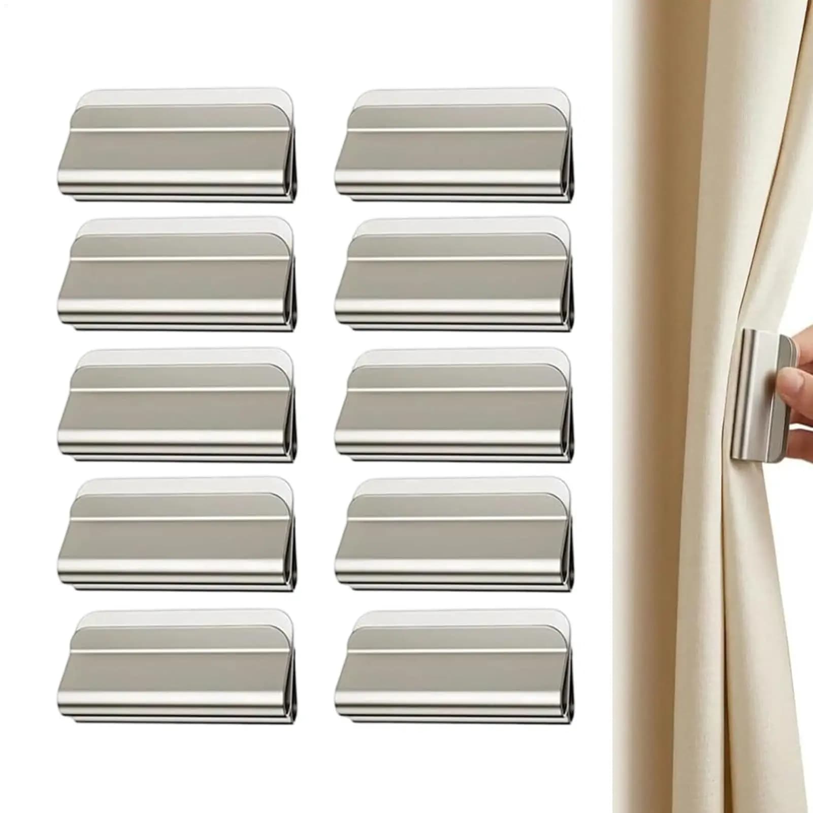 10 Pairs Magnetic Curtain Clips Drill-Free Curtain Fasteners Powerful Magnetic Hold Design for Living Room/Bedroom/Patio Curtain