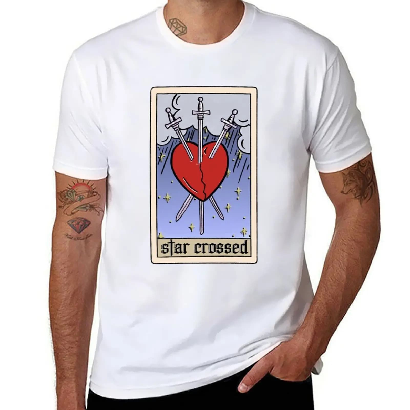 T-shirt con stampa Tarocchi a stelle incrociate, divertente, da uomo, grafica, di lusso