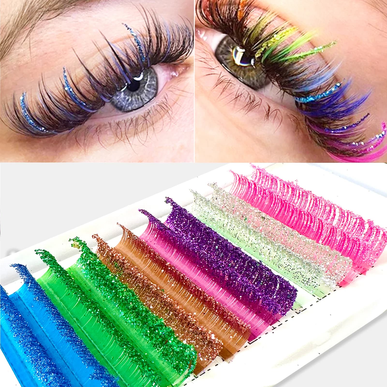 Ciglia al miele Ciglia glitter colorate Colori lucidi Ciglia da sposa Estensioni ciglia glitter fai da te Ciglia rosa viola verde blu