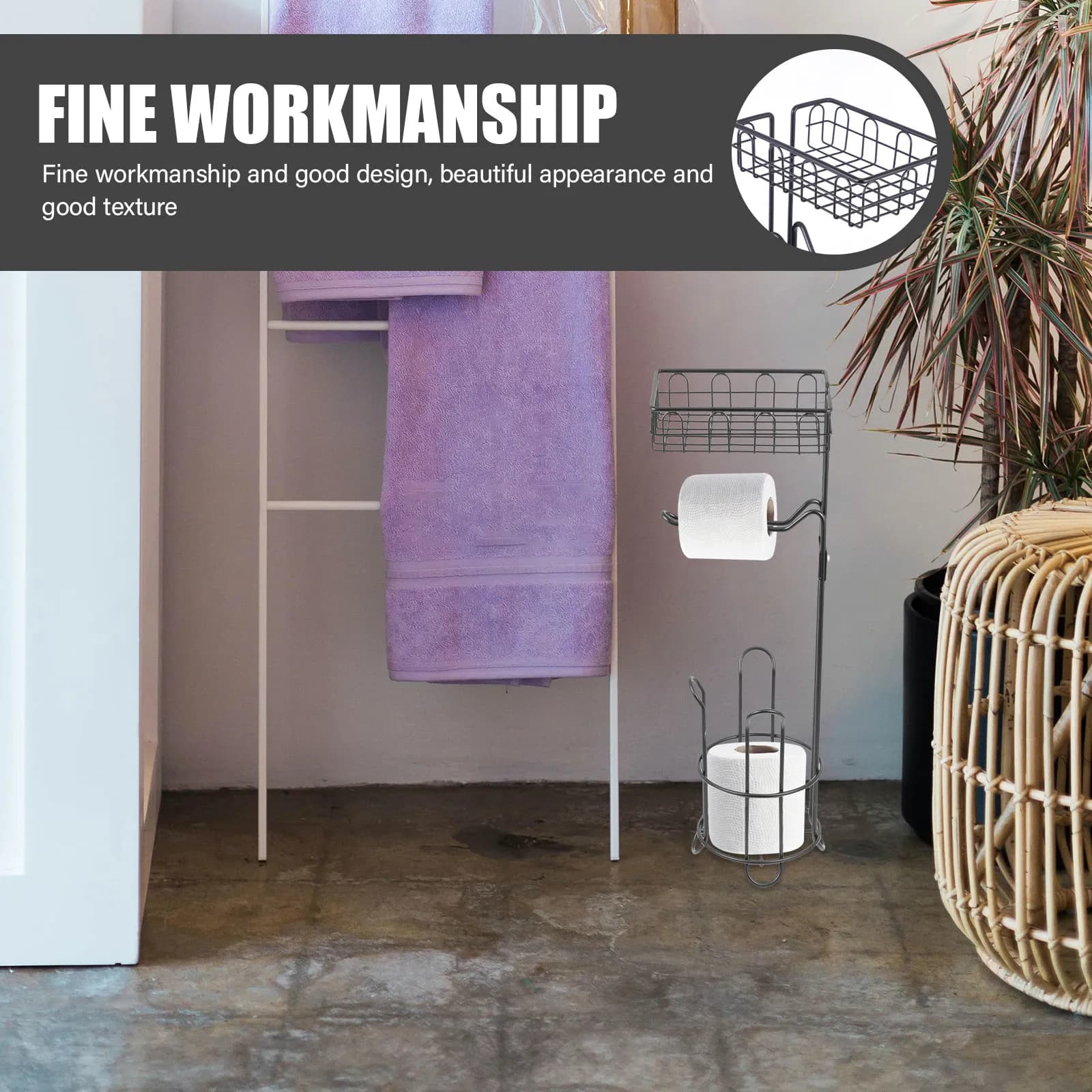 Portarotolo in Ferro Battuto Nero, Moderno Porta Carta Igienica Verticale Creativo, Elegante Accessorio per Bagno