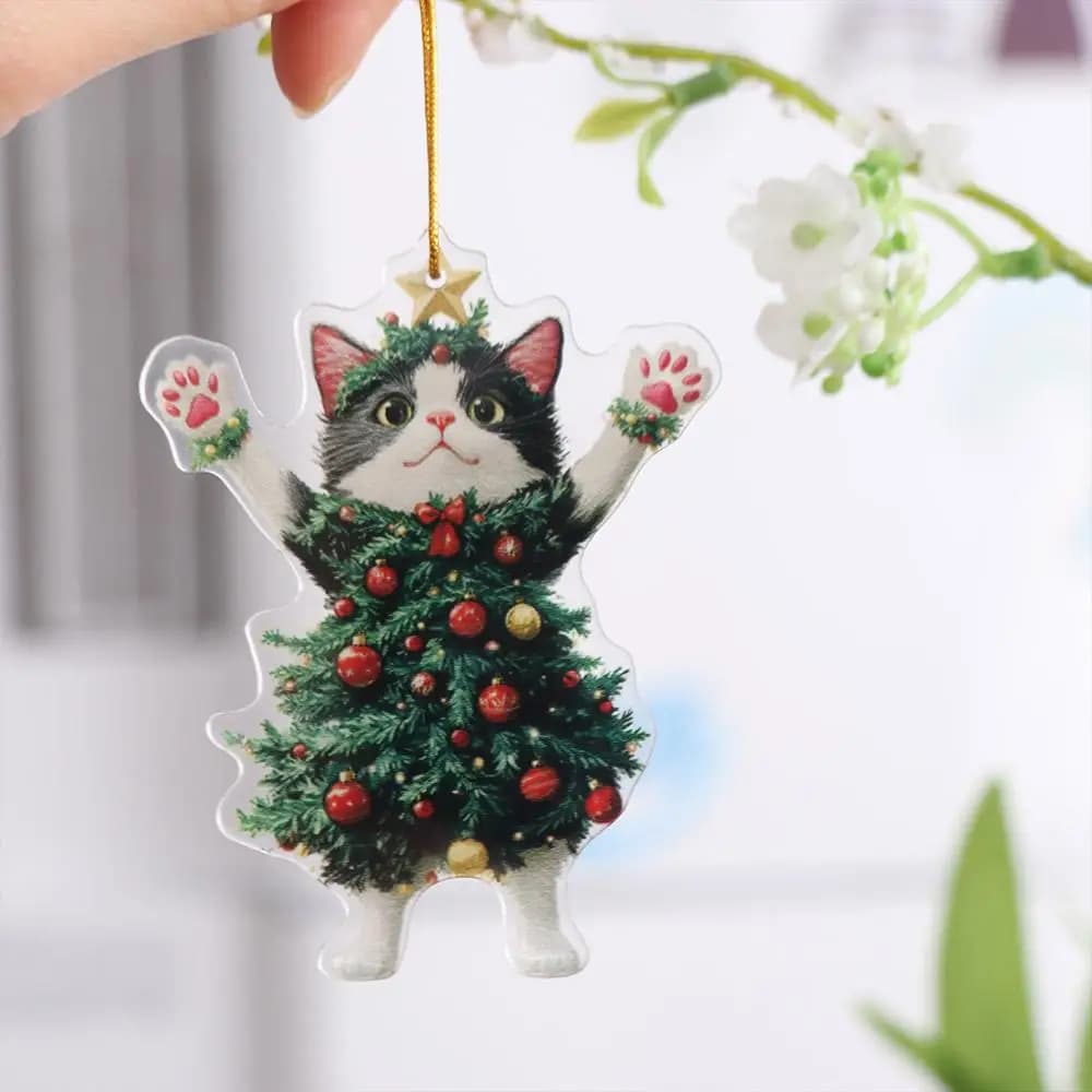 Ciondolo gatto di Natale 2D Cartone animato gatto acrilico Ornamenti pendenti Decorativo Natale Ciondolo gatto nero Ornamenti per albero di Natale