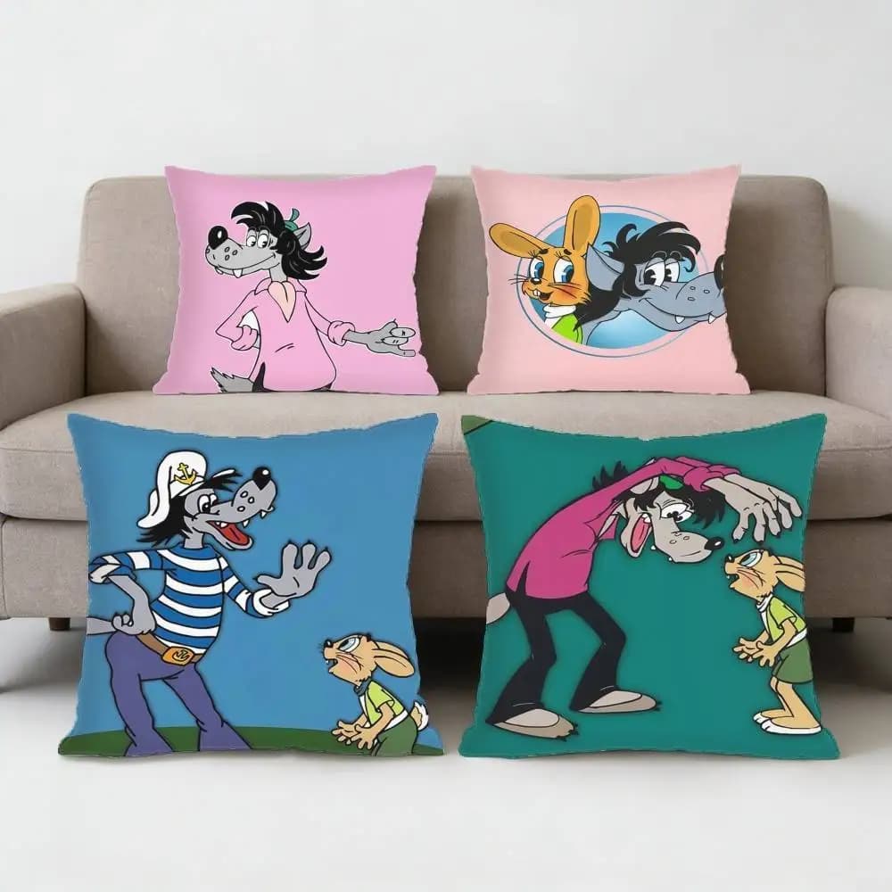 Russia Cartoon Nu, pogodi Pillow Case Anti-dustmite Pillowcase Invisible zipper silky Sofa cushion cover for bedroom