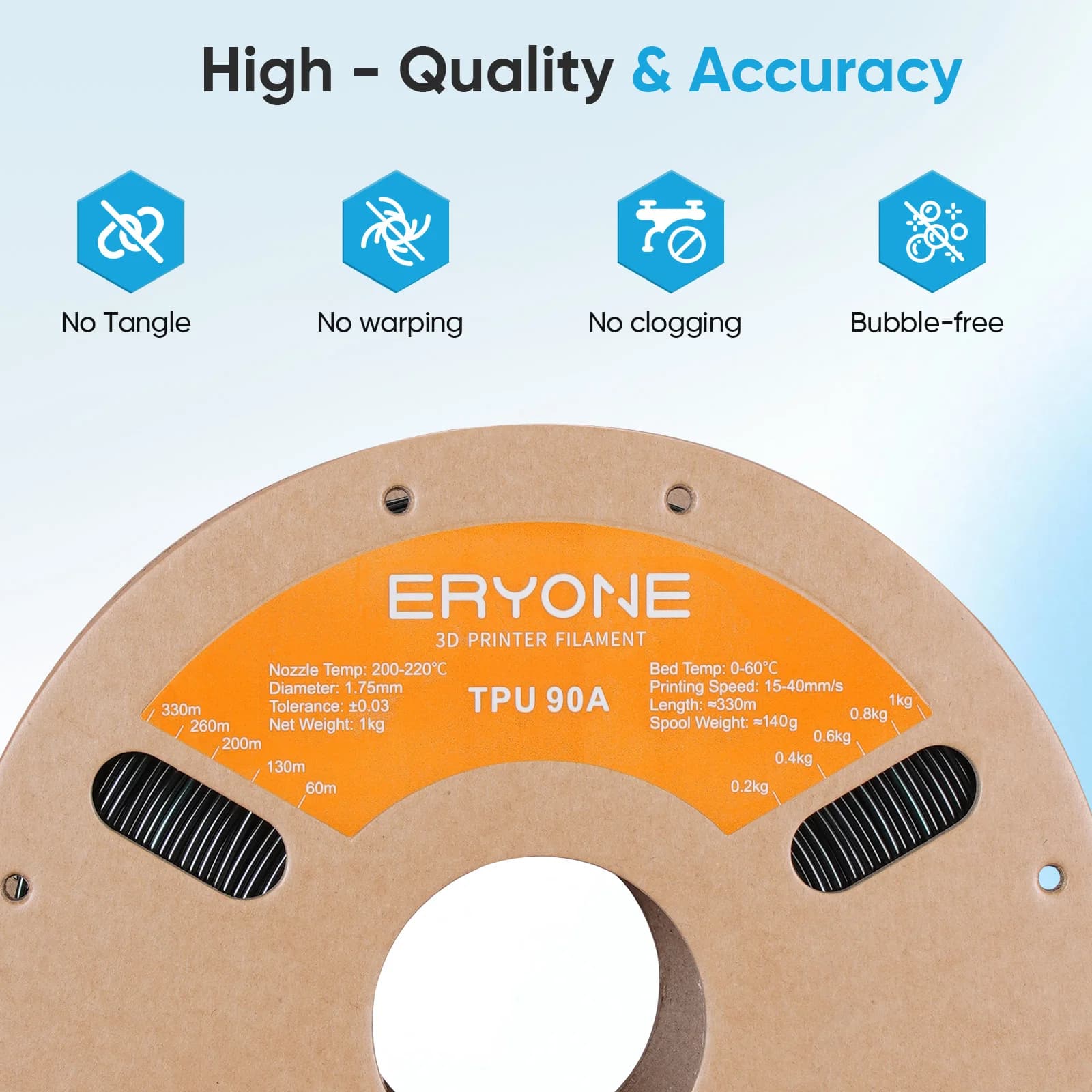 ERYONE Filamento Flessibile per Stampa 3D in TPU 90A, 1.75mm, 1KG, Morbidezza Media, Equilibrio tra Flessibilità e Resistenza, Bobina da 1kg