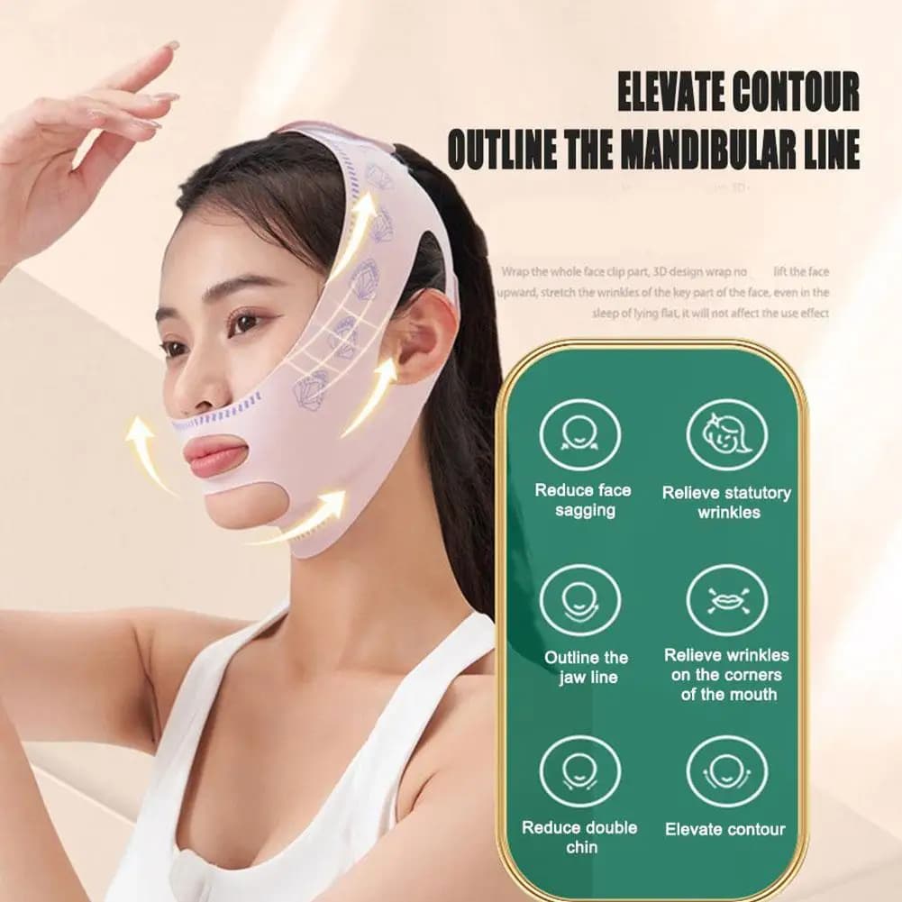 Fascia Modellante Viso a Doppio Strato, Cintura Lifting per Viso a V, Strumento di Bellezza per Sollevare Guance e Mento, 1 Pezzo