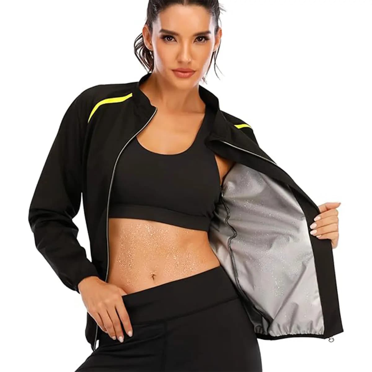 Women's sauna jacket, slim fit sauna suit, long sleeve sauna mesh, sports coat, corset