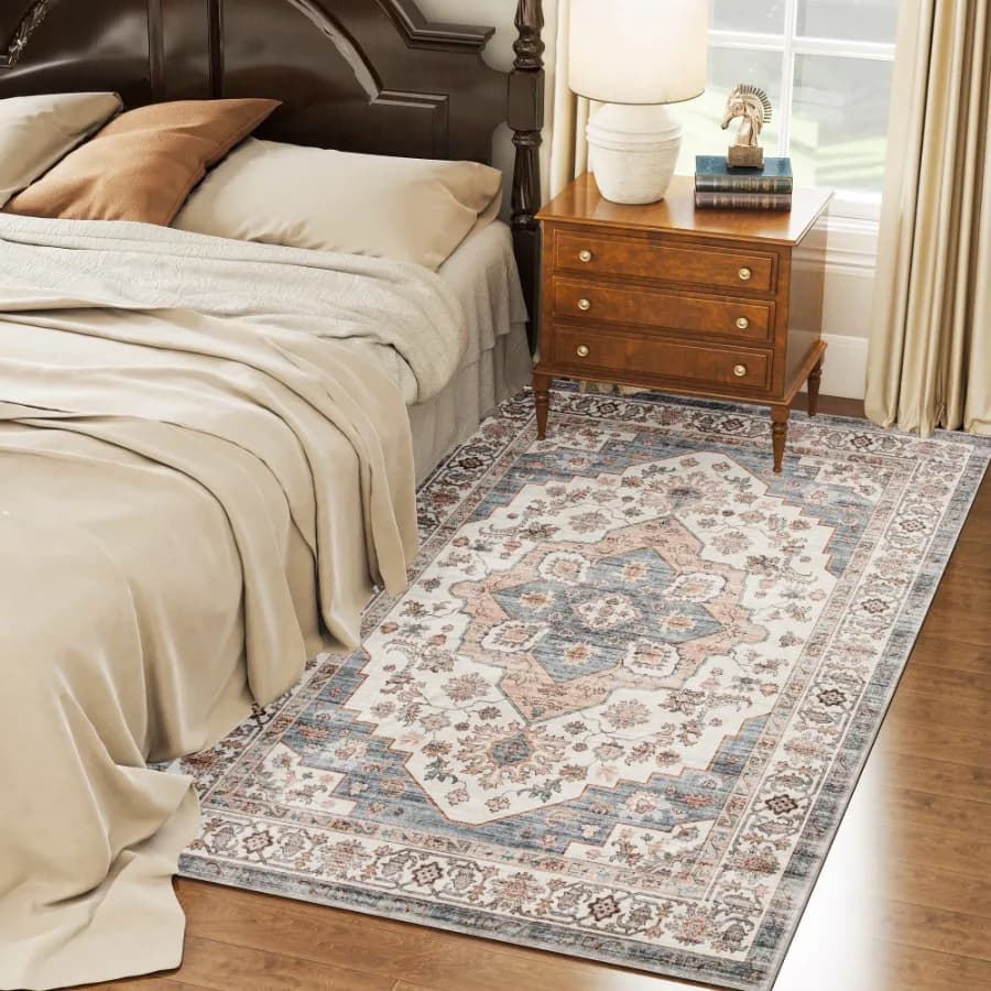 4' x 6' Area Rug Vintage Pattern Rug with Anti-Slip TPR Backing Soft Floor Carpet for High Traffic Living Room Easy to Clean