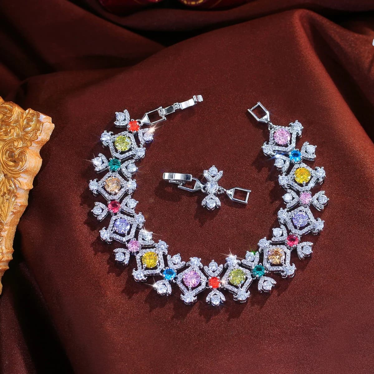 Pera 2026 Nuovi Braccialetti Tennis Multicolore di Tendenza per Donne, Bracciali con Charm in Zircone Arcobaleno per Matrimoni, Gioielli da Polso B092