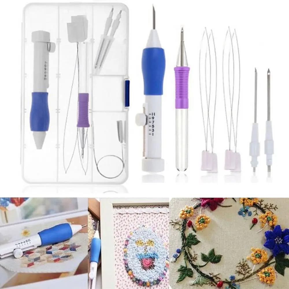 9Pcs/Box Embroidery Punch Needle Kit Magic Embroidery Threaders Needle Pen Weaving Stitching Tool Knitting Sewing Accessories
