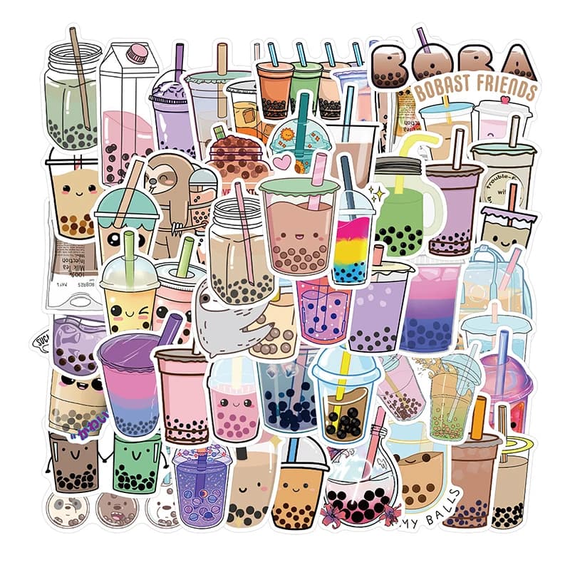 10/30/50PCS Kawaii Pearl Drink Sticker Aesthetic Sketchbook for Kids PVC Laptop Decoration Scrapbooking School Stationery Supply