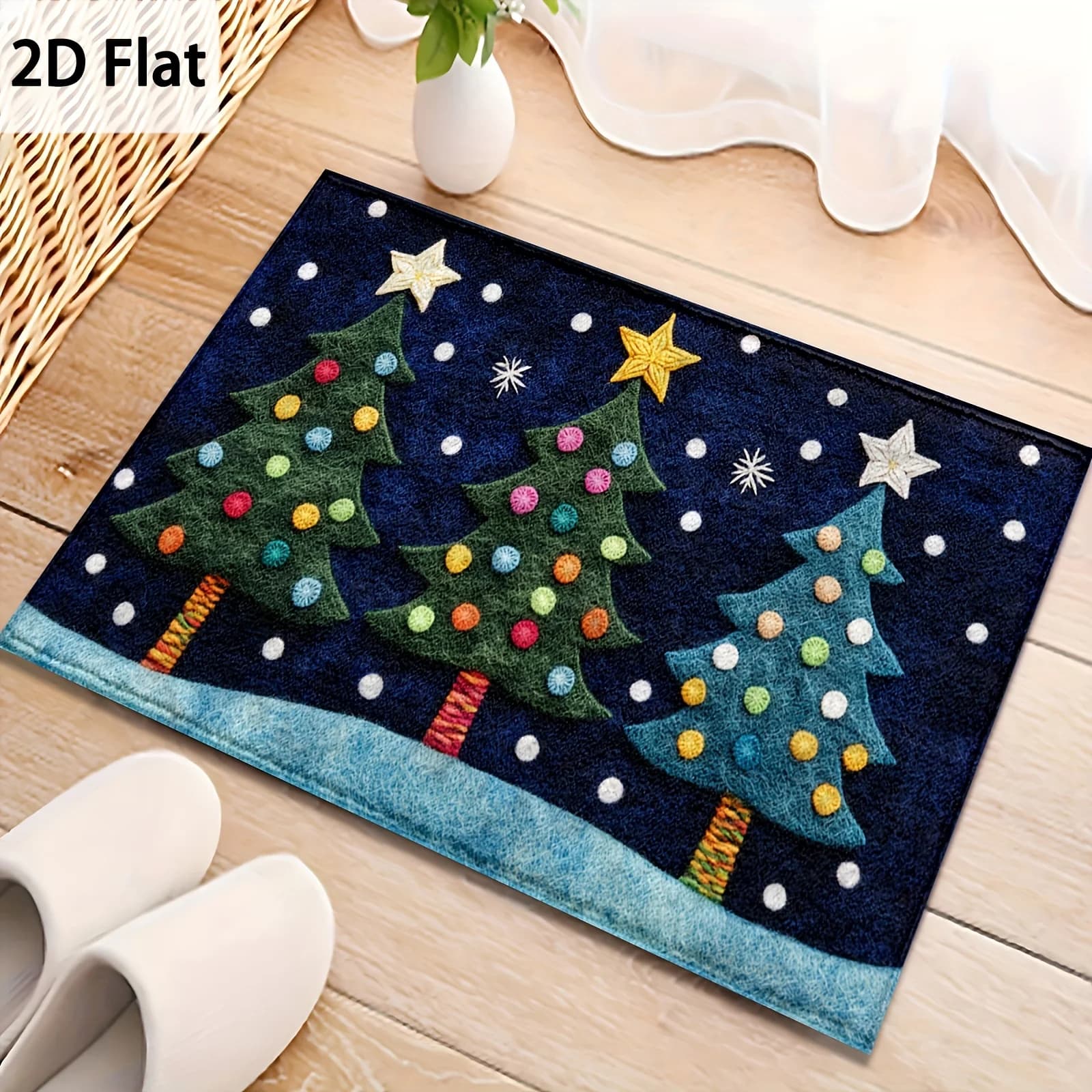 VIKAMA 2D Flat Christmas Tree Snowflakes Design Entrance Doormat Rug For Bedroom Carpet For Living Room Bathroom Mat Kitchen Rug