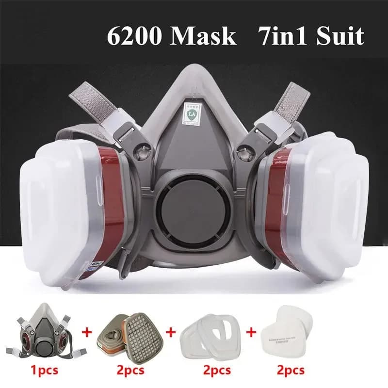 6200 Maschera antigas 7 in1 Combinazione di serie di maschere a mezza faccia a prova di gas abbinata a 6001/2091/5n11 Filtri chimici biologici