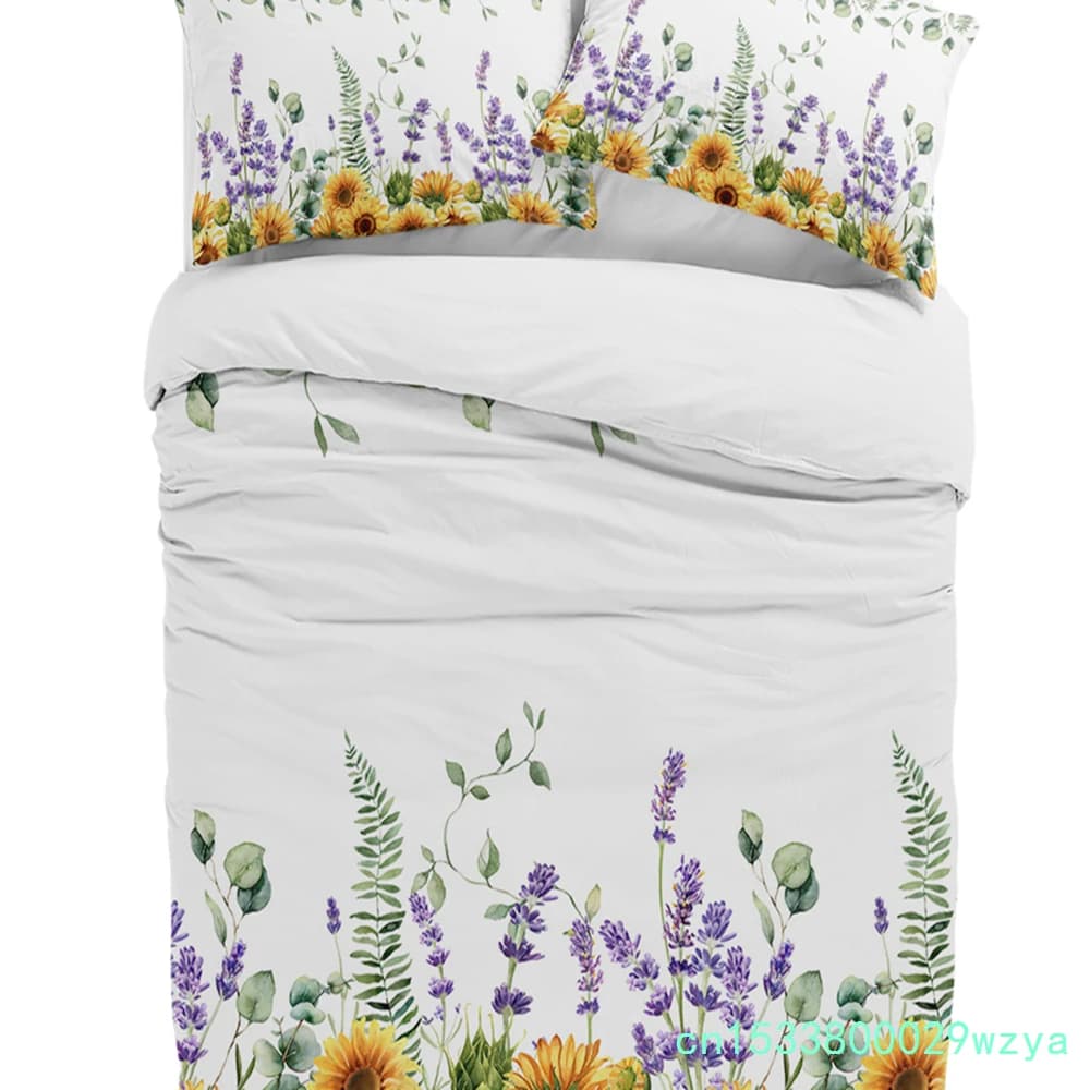 Wild Flower Eucalyptus Sunflower Plant Lavender 3pcs Bedding Set For Double Bed Home Textile Duvet Cover Quilt Cover Pillowcase