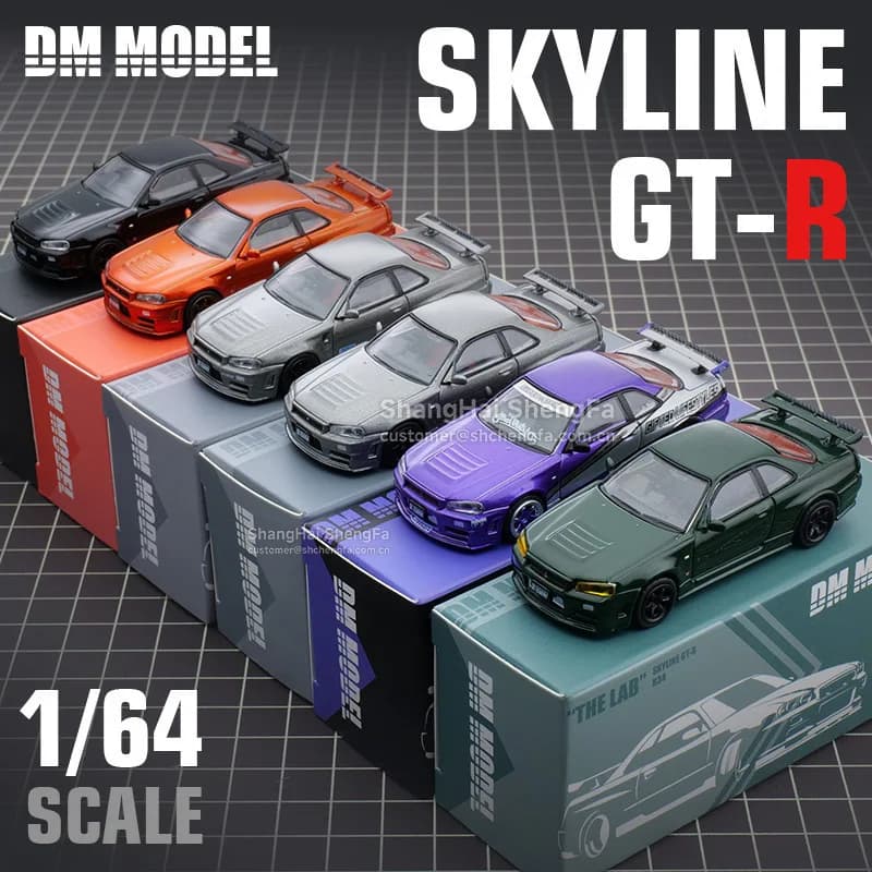 1:64 DCT DMMODEL Nissan Skyline GT-R R34 - Modello pressofuso in lega, regalo per auto da collezione JDM Icon