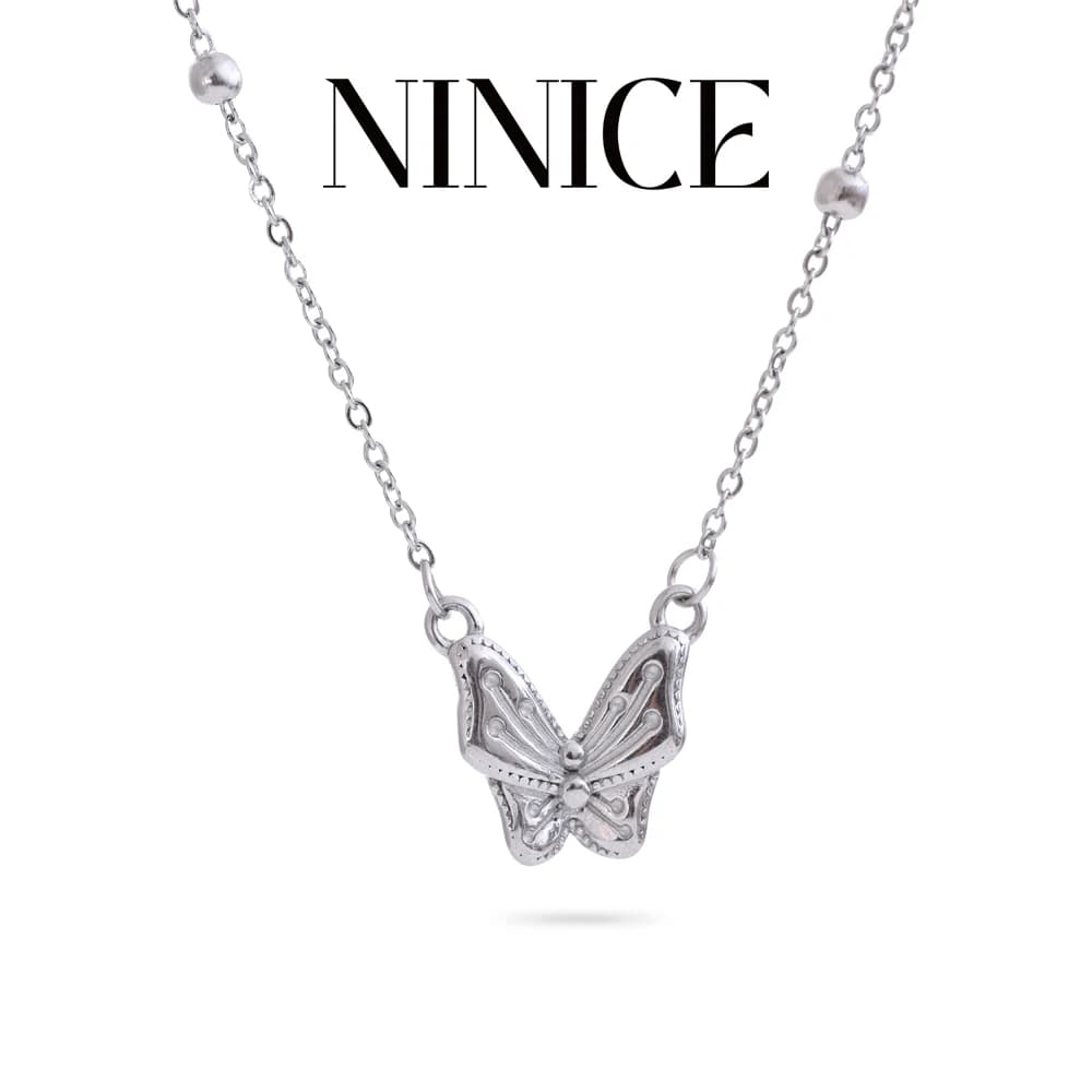 NiNice Waterproof Stainless Steel Metal Butterfly Necklace Pendant for Women Trending Style Daily Jewelry Wholesale