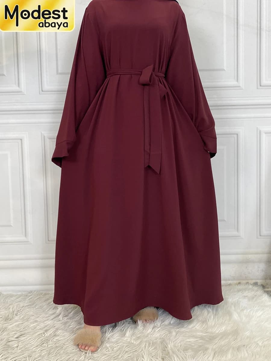 Women's Dress modest Abaya Ramadan fashion Muslim woman dress for hot sale Turkey Arabia Dubai gown in solid color
