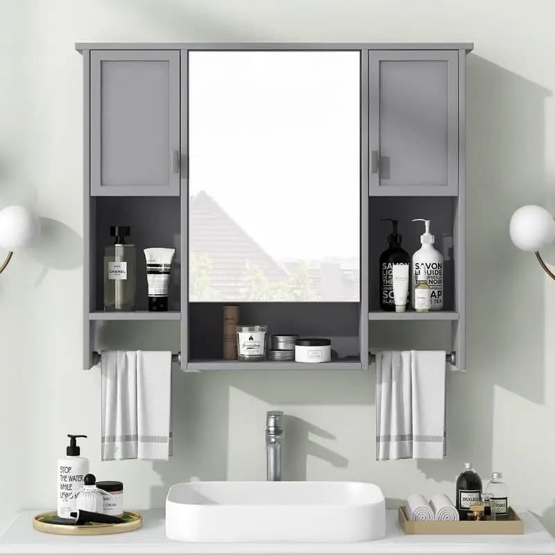Mobiletto da bagno moderno da parete da 35 x 28 pollici con specchio e portasciugamani