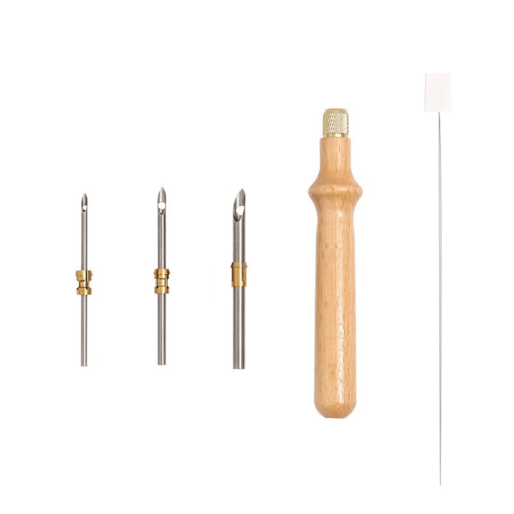 2.5mm/3.5mm/5mm Punch Needle Set Wooden Handle DIY Craft Cross Stitch Needles Handmade Changeable Head Punch Stitching Kit
