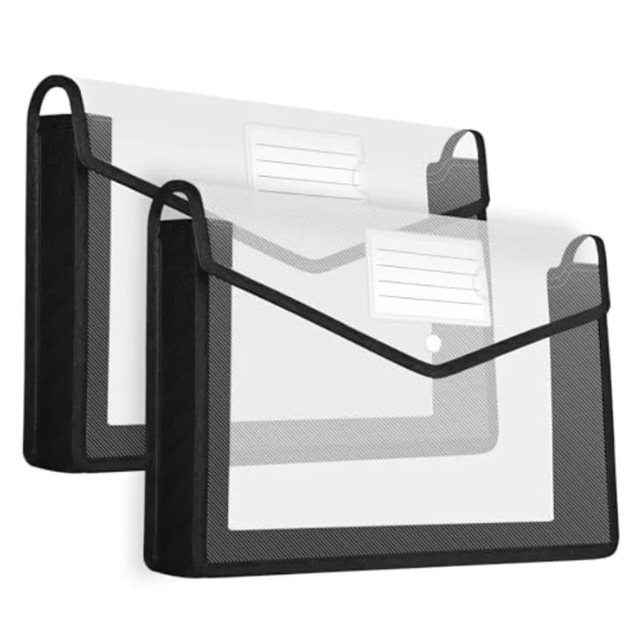 2 Pack Plastic Expanding File Folder, Envelope File Folder Organizer Holder with Snap Closure, Expandable File Wallet Large Cap