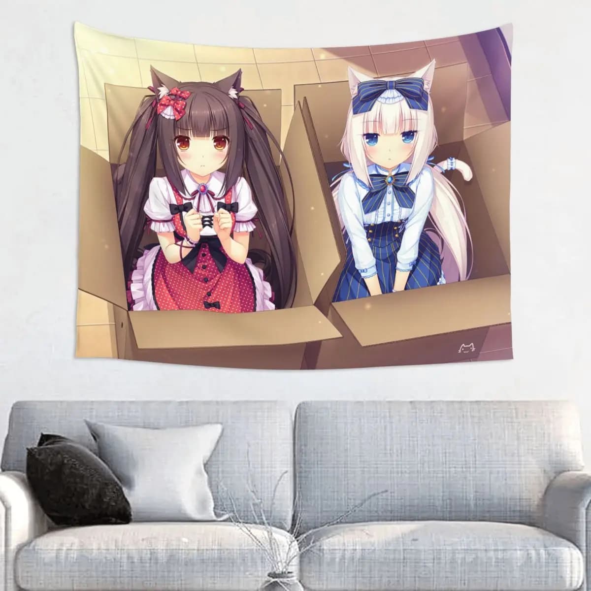 Nekopara Chocola Vanilla Tapestry Wall Hanging Hippie Wall Tapestry Otaku Blanket Home Decor for Living Room Bedroom Yoga Mat