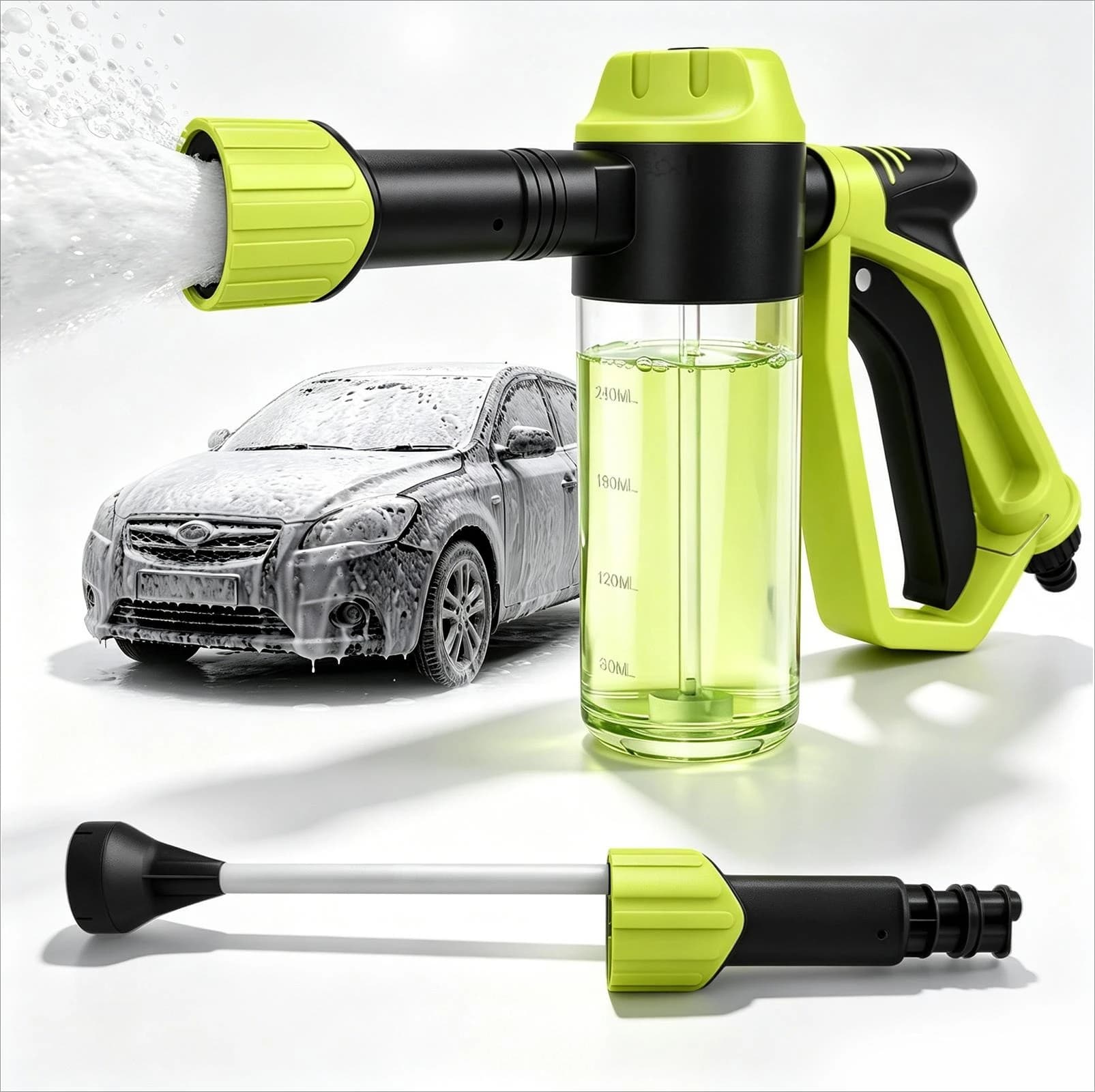 High Pressure Car Wash Foam Gun Snow Foam Cannon Kit for Garden Hose 3 Spray Modes Adjustable Soap Dispenser Nozzle Auto Foam Blaster Cleaning Washing Tool for Cars Trucks RV Motorcycle