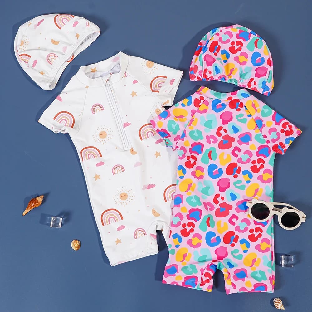 Elinfant 1 PC Fashion Swimming Children's Set Baby Girl Swimwear Surf Suit Bathing Pool Beach Swimwear + Cap Outfit