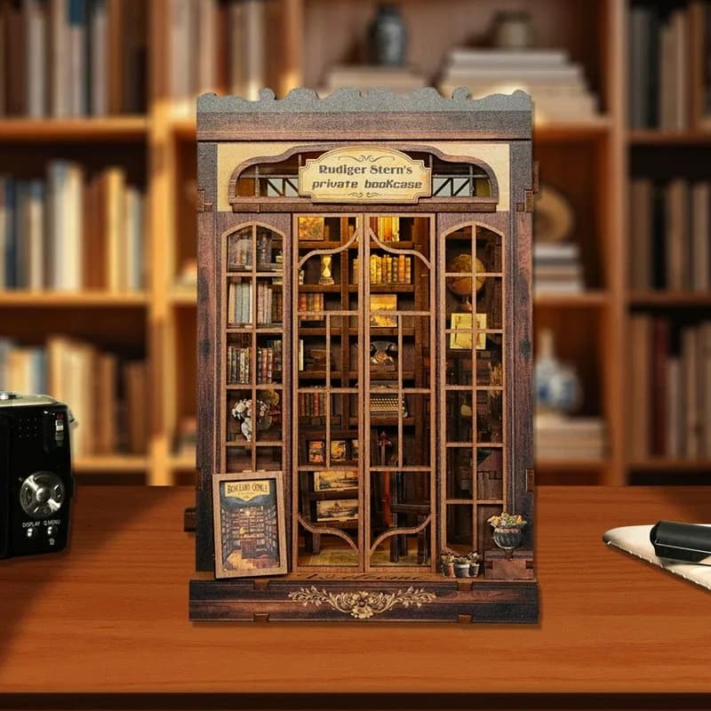 Kit Fai-da-Te Book Nook, Casa in Miniatura in Legno con Luce, Decorazione per Libreria, Modello per Ricordi di Librerie, Regalo di Natale, Giocattolo