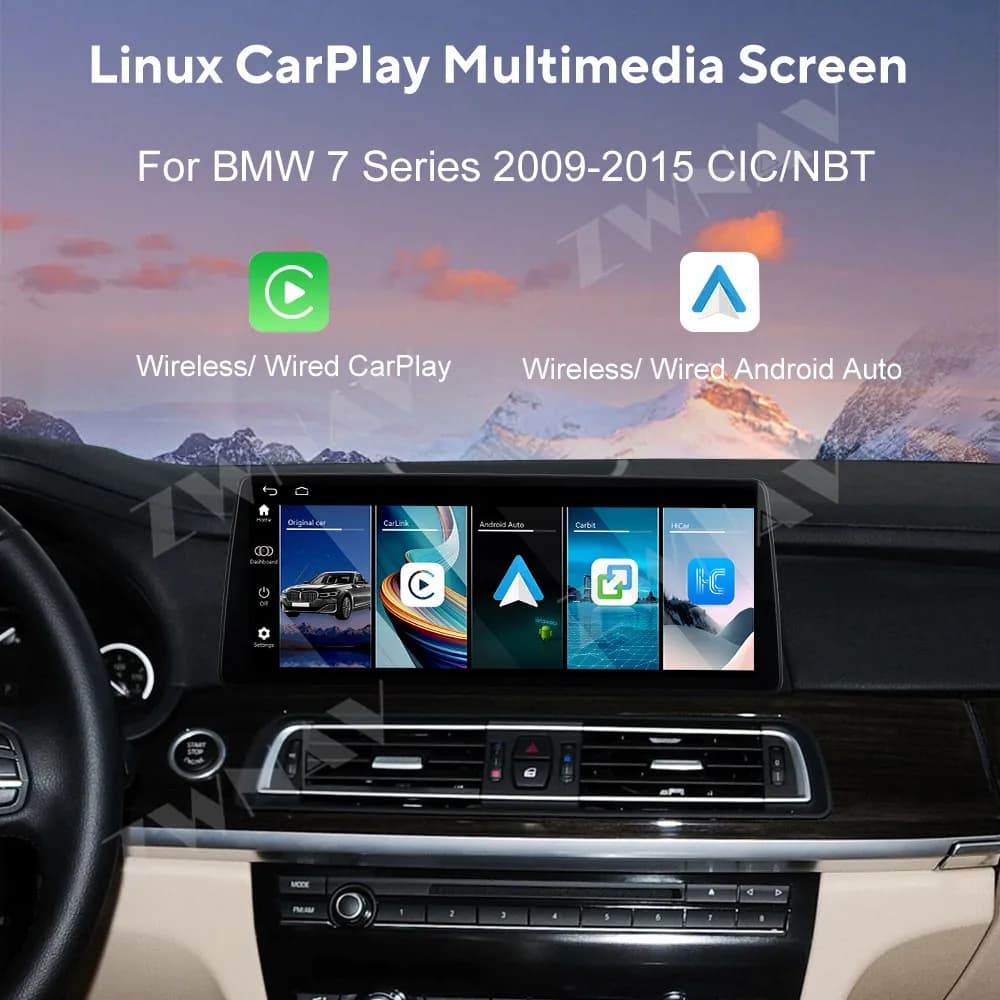 12.9 "Schermo di visualizzazione multimediale per BMW Linux 7 Serie 2009-2015 CIC/NBT Android 14 Navigazione GPS Carplay Lettore multimediale per auto
