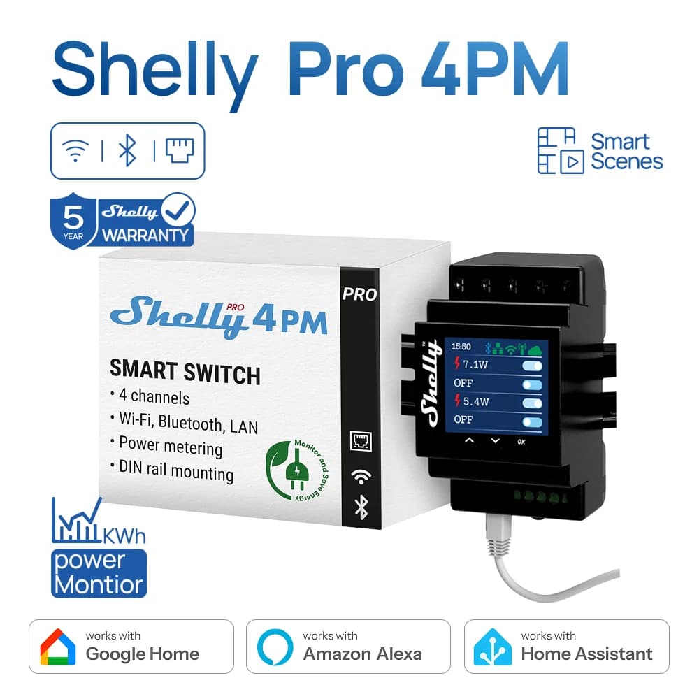 Shelly Pro 4PM relay to four-channel LAN Wifi Switch suitable for automation of home facilities with remote control power measurement