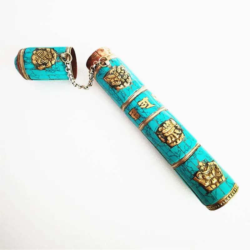 Scatole di metallo per contenere bastoncini di incenso Scatole di incenso tibetane Ottone intarsiato Otto cilindri di buon auspicio