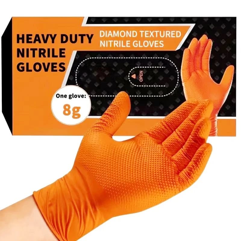 Guanti in Nitrile Arancione Resistenti 8Mil, Guanti da Lavoro Industriali di Sicurezza Usa e Getta con Texture Diamantata 3D per Meccanici, Auto e Tatuaggi