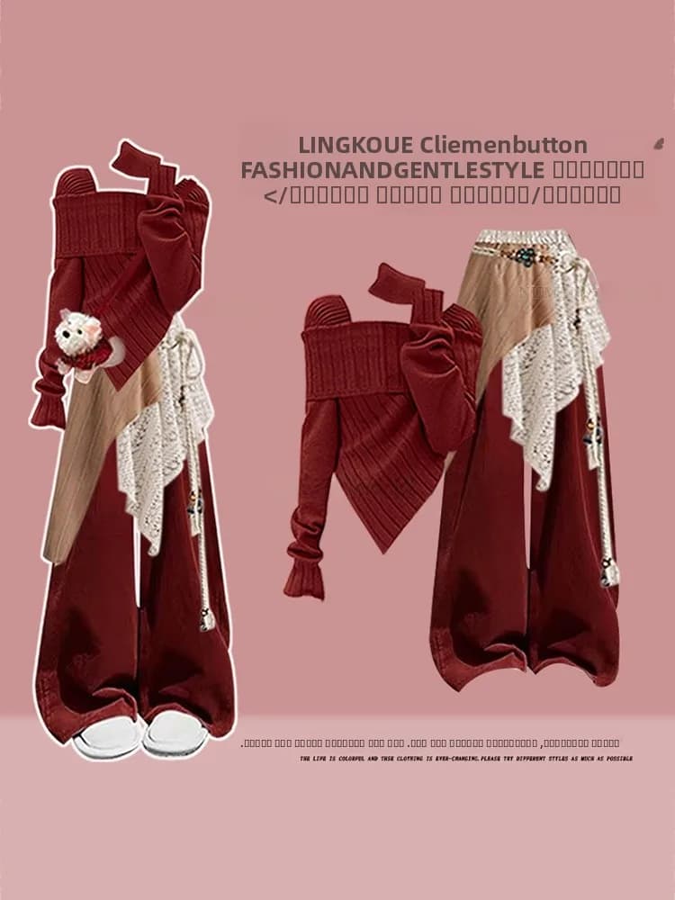 Completo Maglione Lavorato a Maglia Taglie Forti Autunno Inverno da Donna, Set Tre Pezzi con Pantaloni Casual a Vita Alta e Copertura Modellante