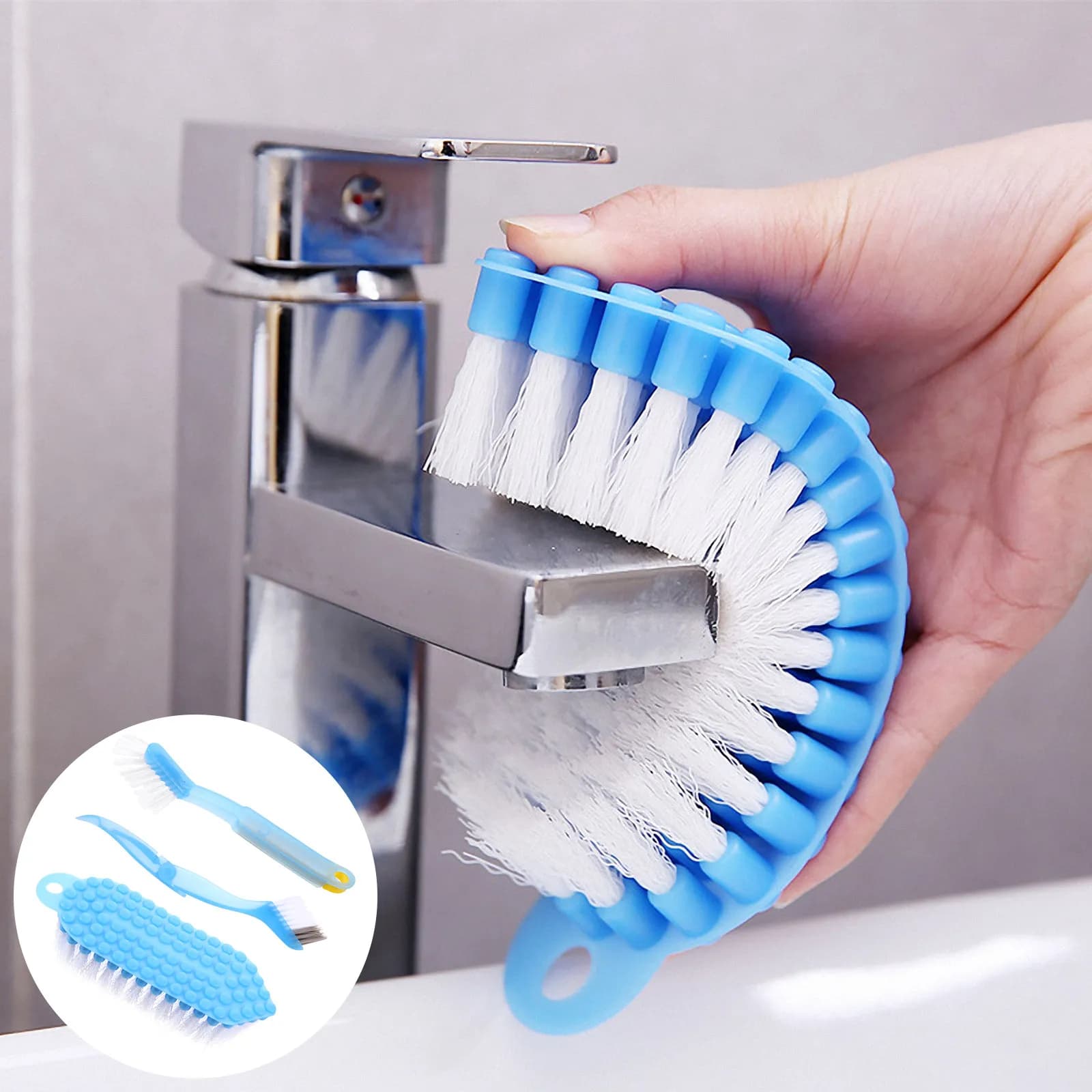 3Pcs Premium Cleaning Brush Set High Elasticity Stiff Bristles Curved Non-Slip Handle Tile Grout Joint Scrub Brush Kitchen