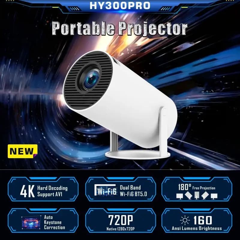 Mini proiettore intelligente HY300 pro 4K Android 11 Dual Wifi6 200 ANSI Allwinner H713 BT5.0 1080P 1980*1080P Home Cinema per esterni