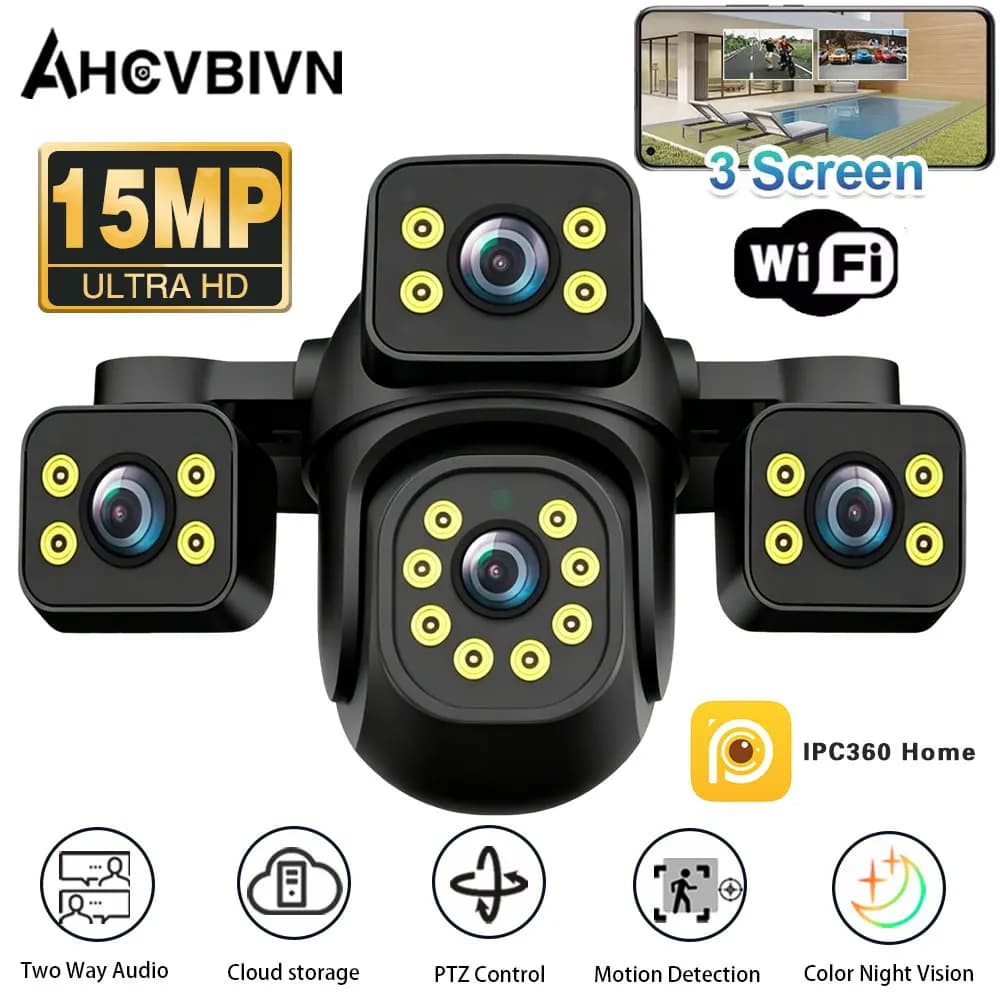 IPC360 Home 15MP Three Lens Three Lens Wifi Camera PTZ Outdoor Wireless Security Cam AI Human Monitoring Video Surveillance