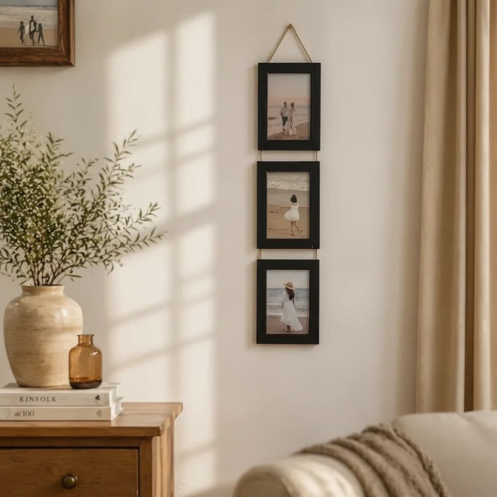 6-Inch Hanging Picture Frame Rustic Style Linked Photo Holder Wall Art Picture Frame Retro Multi Panel Family Portrait Frame